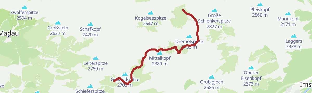 Route map: Adlerweg-Etappe 20: Hanauer Hütte – Württemberger Haus